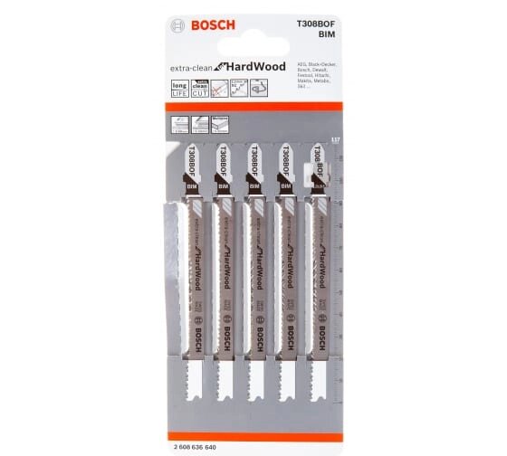 Пилки для лобзика по дереву Bosch T308BOF (91 мм; 5 шт.) 2608636640 от компании Qural-Saiman - фото 1