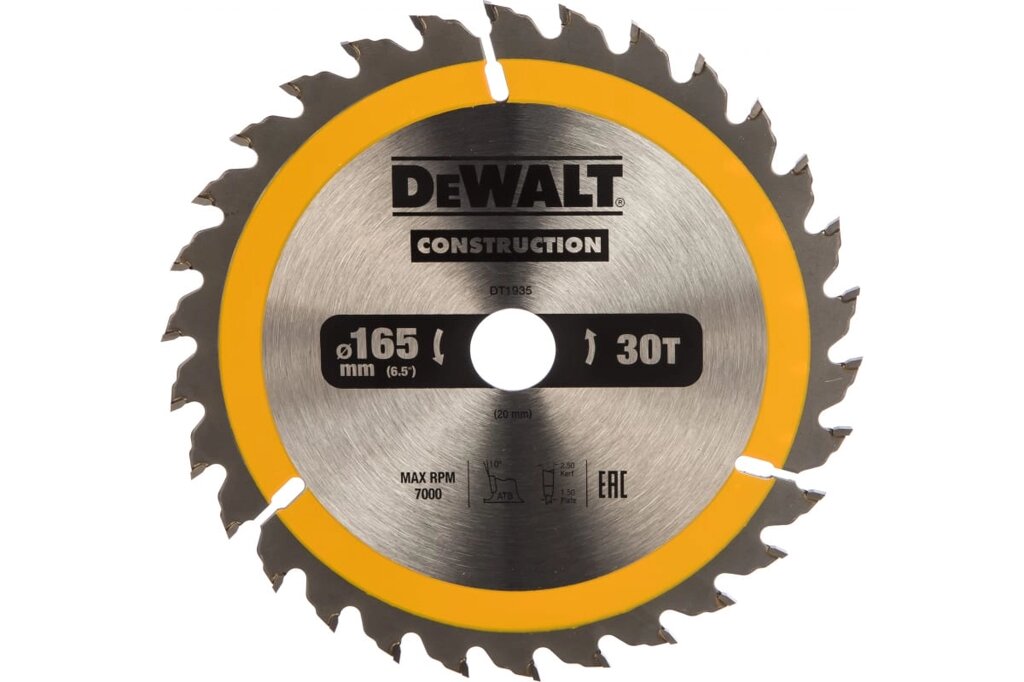 Пильный диск DeWALT CONSTRUCT (165х20 мм; 30 ATB) DT1935 от компании Qural-Saiman - фото 1