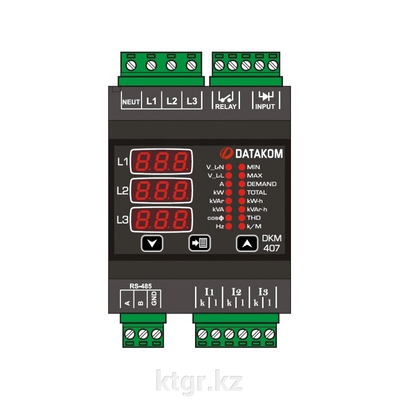 Анализатор электросети Datakom DKM-407, DIN рейка, THD, RS-485, 1 дискретный вход, 1 дискретный выход от компании КазТехнолоджиГрупп - фото 1