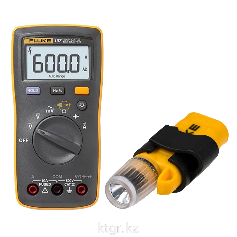 Комплект - мультиметр Fluke 107 с фонарем на головной убор Fluke L205 от компании КазТехнолоджиГрупп - фото 1