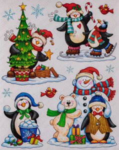WDX1861D Снеговик и пингвины. Стикер