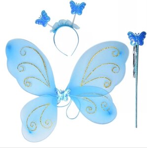 Крылья феи бабочки голубые 97325 3 шт