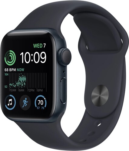Apple Watch SE GPS, 40mm, Midnight Aluminium Case with, Midnight Sport Band - Regular (MNJT3GK/A)(MNJT3RB/A)