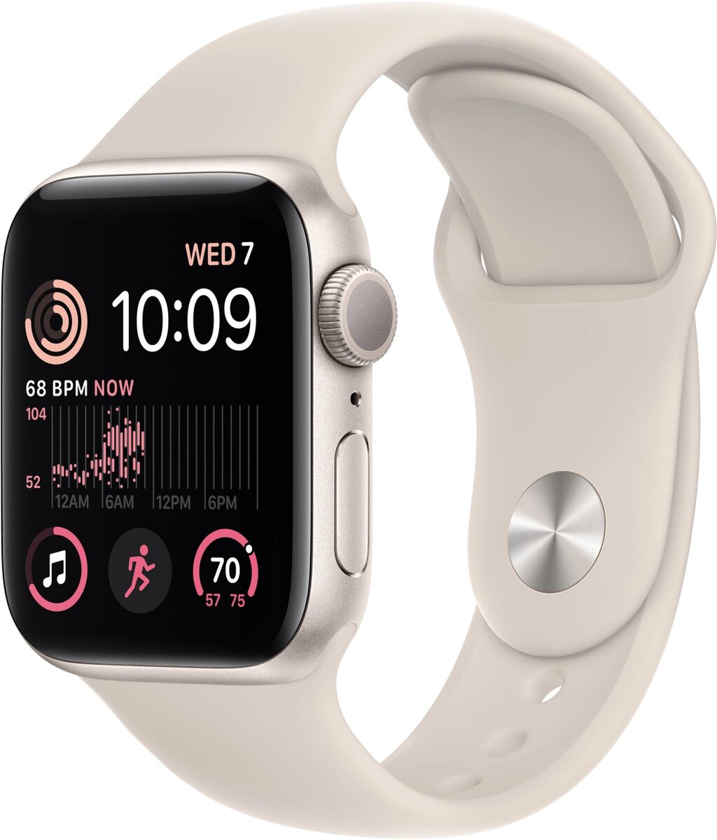 Apple Watch SE GPS, 40mm, Starlight Aluminium Case with, Starlight Sport Band - Regular (MNJP3GK/A)(MNJP3RB/A) от компании Trento - фото 1