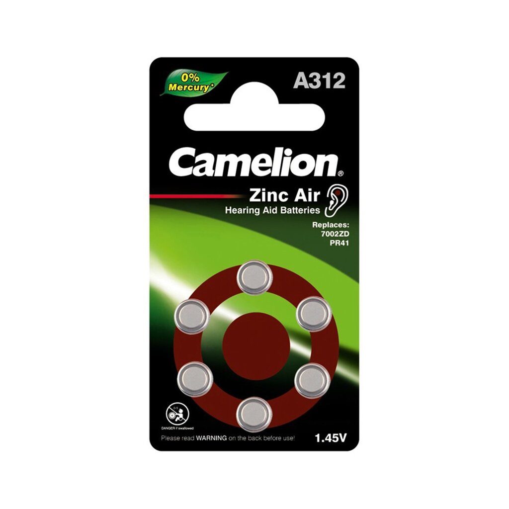 Батарейка CAMELION Zinc Air A312-BP6(0%Hg) 6 шт. в блистере от компании Trento - фото 1