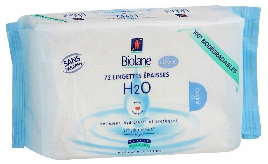 BIOLANE Салфетки очищающие Н2О в мягкой упаковке LINGETTES EPAISSES H2O 72шт 3286018000318 от компании Trento - фото 1