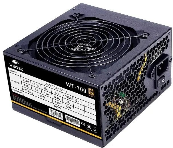 Блок питания Wintek WT-700, 700W, APFC, 20+4, 1*P8 (4+4), 2*P6+2, 6*SATA, 4*MOLEX, 80+ Bronze, black от компании Trento - фото 1