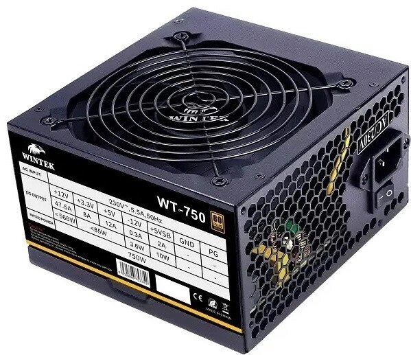 Блок питания Wintek WT-750, 750W, APFC, 20+4, 1*P8 (4+4), 2*P6+2, 6*SATA, 4*MOLEX, 80+ Bronze, black от компании Trento - фото 1