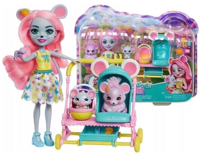 Игровой набор Mattel Enchantimals Мышка Маурия с мышатами и коляской HKR57 от компании Trento - фото 1