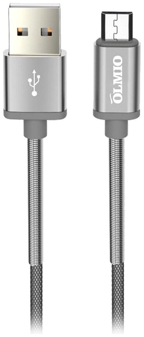 Кабель Olmio HD, USB 2.0 - microUSB, 1.2м, 2.1A, серый от компании Trento - фото 1