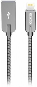 Кабель Olmio Steely, USB 2.0 - lightning, 1.2м, 2.1A, серый