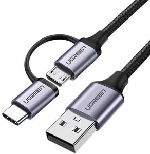 Кабель ugreen US177 USB-A to micro USB + USB type-C cable 1m (black)
