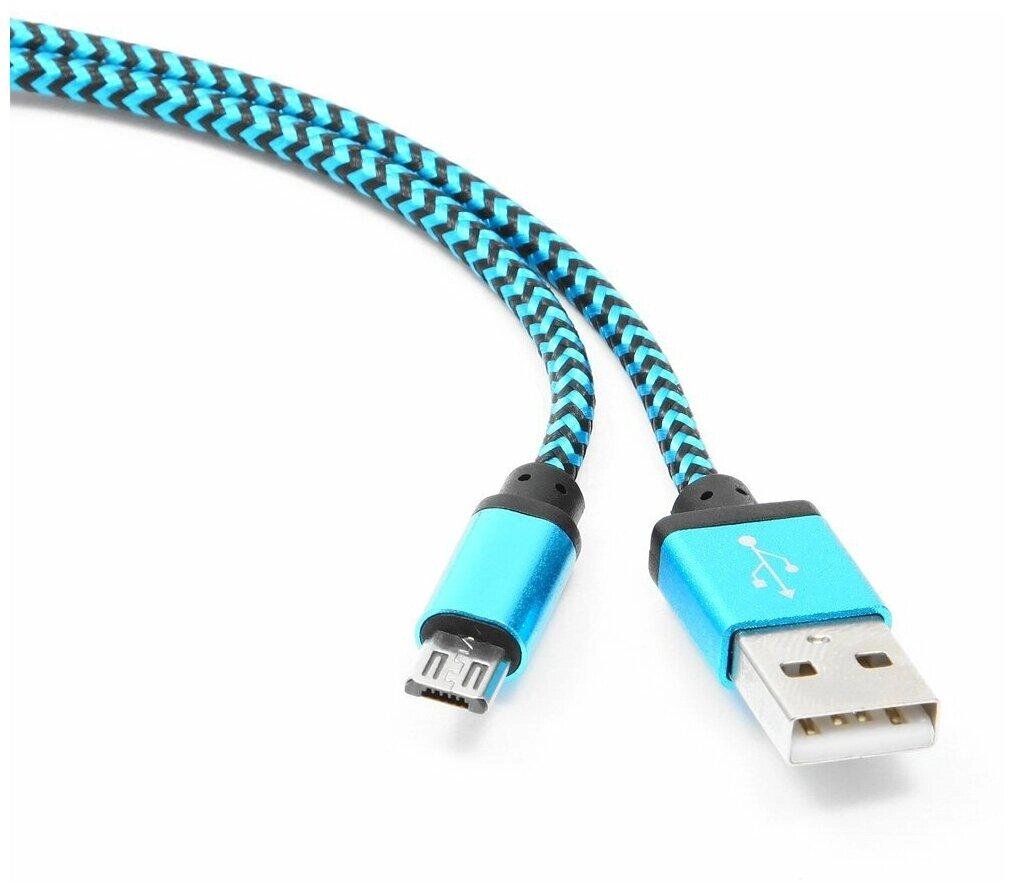 Кабель USB 2.0 Cablexpert CC-mUSB2bl1m, USB-MicroUSB, 1м, нейлоновая оплетка, алюм разъемы, синий от компании Trento - фото 1