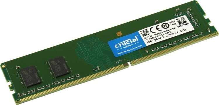 Оперативная память  8Gb DDR4 3200 MHz Crucial  CL22 PC4-25600 UDIMM  Unbuffered NON-ECC DDR4-3200 1.2V от компании Trento - фото 1