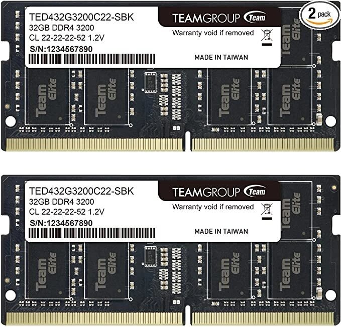 Оперативная память для ноутбука 64Gb Kit (2x32Gb) 3200MHz DDR4 Team Group ELITE SO-DIMM PC4-25600 CL22 от компании Trento - фото 1