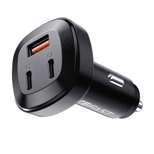 Автомобильное зарядное устройство ACEFAST B3 66W (USB-C+USB-C+USB-A) three-port, металлическое , черный в Алматы от компании Trento