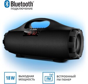 Колонка SVEN PS-460, black (18W, Bluetooth, FM, USB, microSD, LED-display, 1800mA*h)