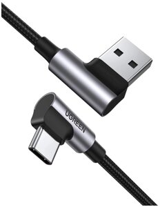 Кабель UGREEN Angled USB 2.0 A to Type C Cable Nickel Plating Aluminum Shell 1m (Black) в Алматы от компании Trento