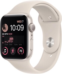 Apple Watch SE GPS, 44mm, Starlight Aluminium Case with, Starlight Sport Band - Regular (MNJX3GK/A)(MNJX3RB/A)