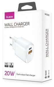 Зарядное устройство сетевое Olmio USB+Type-C, QC3.0+Smart IC, 20W