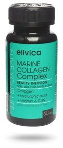 Elivica БАД «Комплекс морского коллагена» (Marine collagen complex), 150 мл, 60 капсул