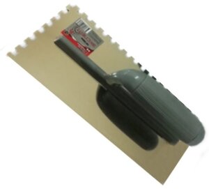 Гладилка "ЭКСПЕРТ" 3513-02 стальная с пластмассовой ручкой, зубчатая, 8х8мм, 120х280мм