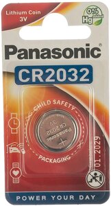 Батарейка дисковая литиевая PANASONIC CR-2032/1BP