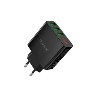 Зарядное устройство Charome С12 3-Port Digital Display Fast Charger (EU), черный в Алматы от компании Trento