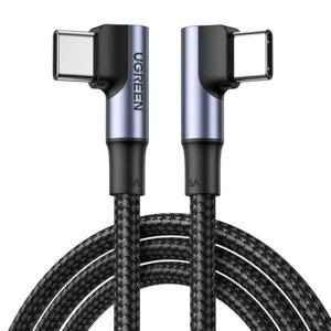 Кабель UGREEN Angled USB-C M/M Cable Aluminium Shell with Braided 2m (Black)