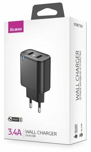 Зарядное устройство сетевое Olmio 2USB, 3.4A, Smart IC