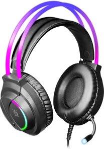 Наушники-гарнитура игровые Defender Flame черный, RGB, черный
