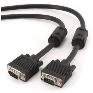 Кабель VGA Premium Cablexpert CC-PPVGA-10M-B, 15M/15M, 10м, черный, двойной экран, феррит. кольца, па