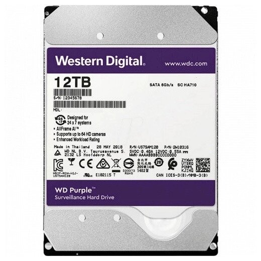 Жесткий диск для видеонаблюдения HDD 12Tb Western Digital Purple WD121PURX-78 от компании Trento - фото 1