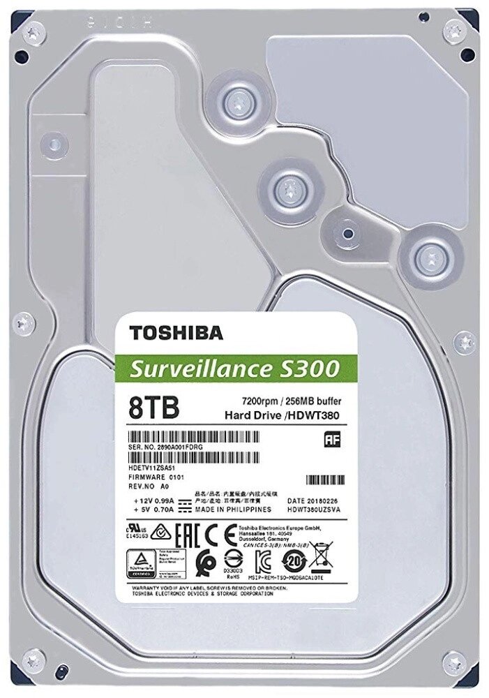 Жесткий диск для Видеонаблюдения HDD 8Tb TOSHIBA S300 7200rpm 256Mb SATA3 3,5" HDWT380UZSVA от компании Trento - фото 1