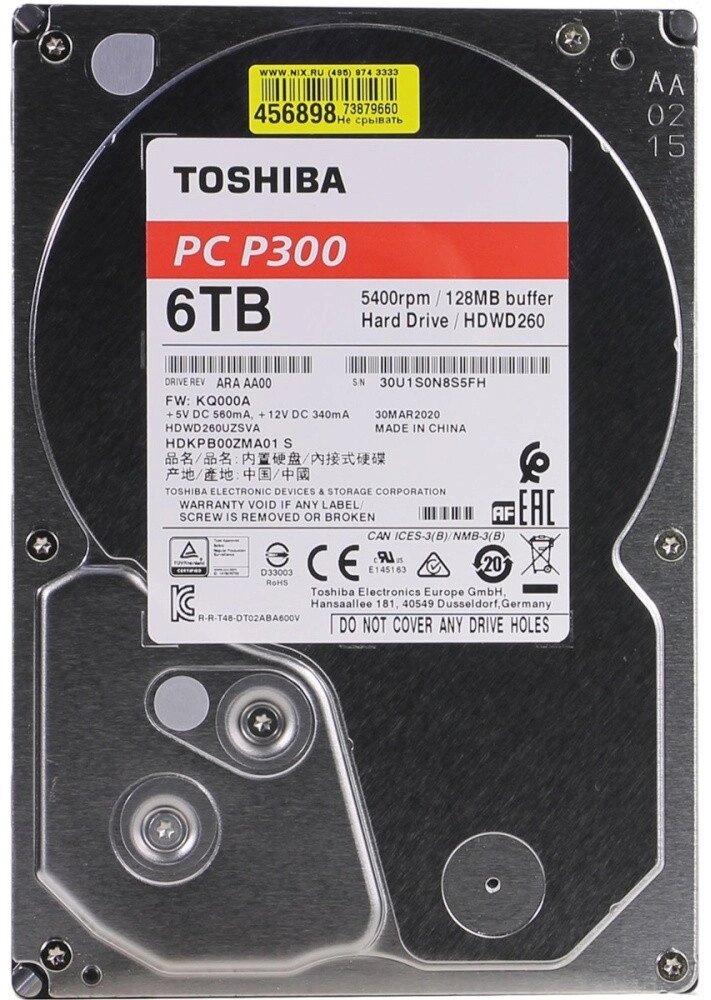 Жесткий диск HDD  6Tb TOSHIBA P300 SATA 6Gb/s 5400rpm 128Mb 3.5" HDWD260EZSTA от компании Trento - фото 1