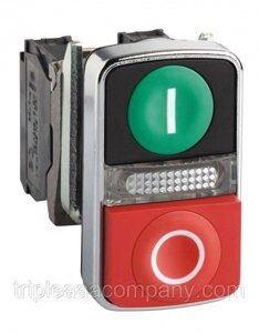 Двойная кнопка с подсв, металл,22, зеленый I+сигнальная лампа+красный O, 1 НО+1 НЗ XB4BW73731B5
