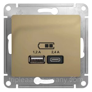 Glossa USB розетка A+с, 5в/2,4а, 2х5в/1,2 а, механизм, титан