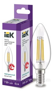 Лампа филаментная LED C35 свеча прозр. 7Вт 230В 4000К E14 серия 360° IEK