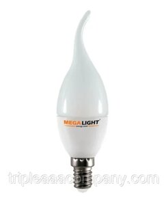 LED лампа CF37 "свеча на ветру" 7W 630lm 230V 4000K E14 megalight (10/100)