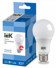 LLE-A60-11-230-65-E27 IEK лампа светодиодная A60 шар 11вт 230в 6500к E27 IEK