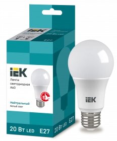 LLE-A60-20-230-40-E27 IEK лампа светодиодная A60 шар 20вт 230в 4000к E27 IEK