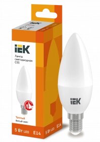 LLE-C35-5-230-30-E14 IEK лампа светодиодная C35 свеча 5вт 230в 3000к E14 IEK
