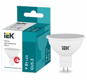 LLE-MR16-9-230-40-GU5 IEK лампа светодиодная MR16 софит 9вт 230в 4000к GU5.3 IEK