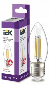 LLF-C35-5-230-30-E27-CL IEK Лампа светодиодная C35 свеча прозрачная 5Вт 230В 3000К E27 серия 360° IEK