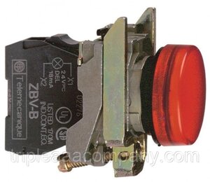 Сигнальная лампа, металл, красный,22, гладкая линза, встроенный светодиод, 24 V AC/DC XB4BVB4
