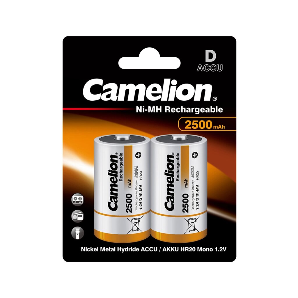 Аккумулятор CAMELION Rechargeable Ni-MH NH-D2500BP2 2 шт. в блистере от компании turan - фото 1