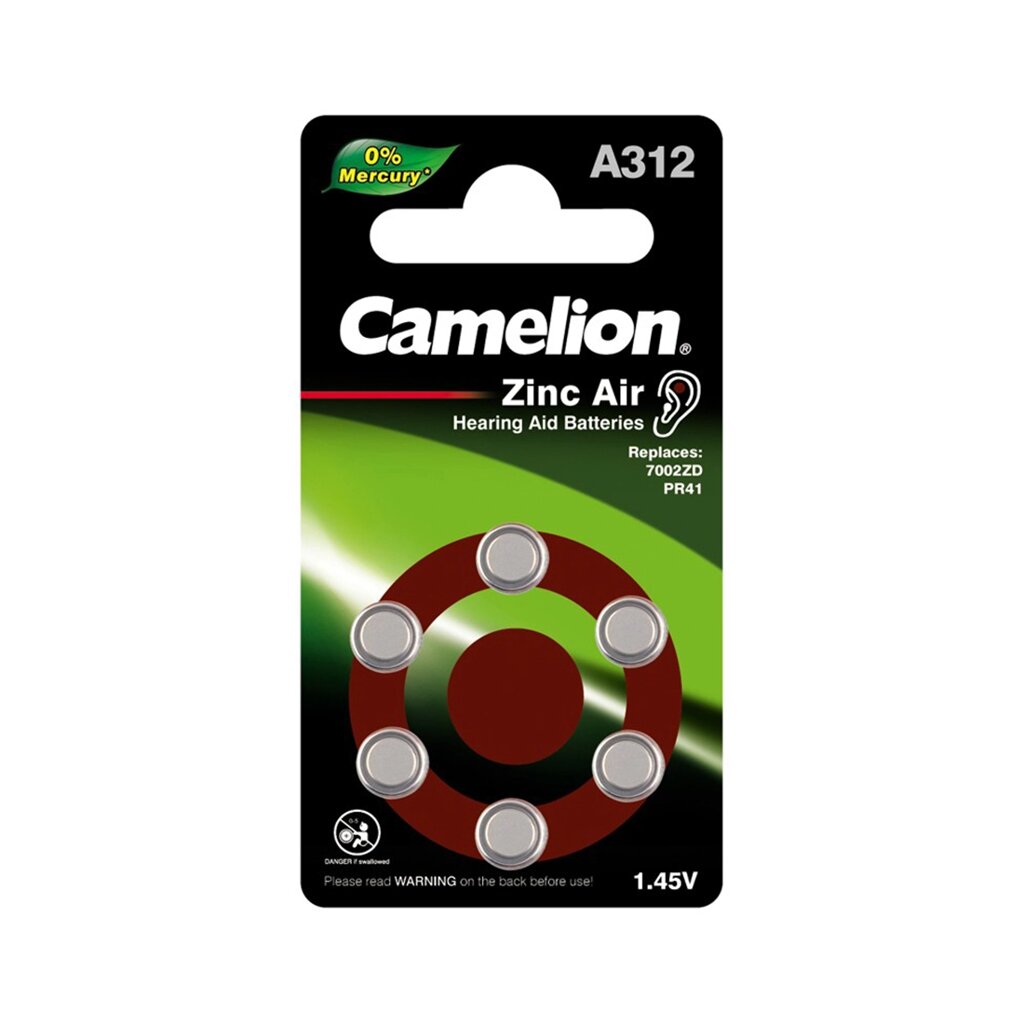 Батарейка CAMELION Zinc Air A312-BP6(0%Hg) 6 шт. в блистере от компании turan - фото 1