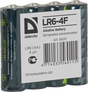 Элемент питания LR6 AA Defender Alkaline LR6-4F - 4штуки в пленке