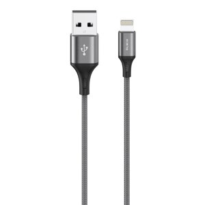 Кабель Olmio BASIC, USB 2.0 - lightning, 1.2м, 2.1A, текстильная оплетка, серый