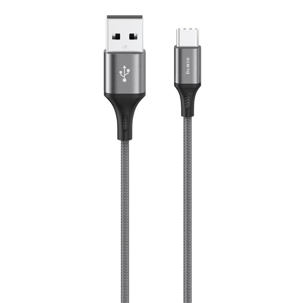 Кабель Olmio BASIC, USB 2.0 - Type-C, 1.2м, 2.1A, тканевая оплетка, белый от компании turan - фото 1